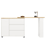 360° Rotating Bar Table Extendable Storage Island with 3 Drawers and Casters, White