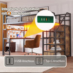 Metal Loft Bed with Storage Ladder, Wardrobe, Table, Shelf and LED, 140x200cm, Black Metal