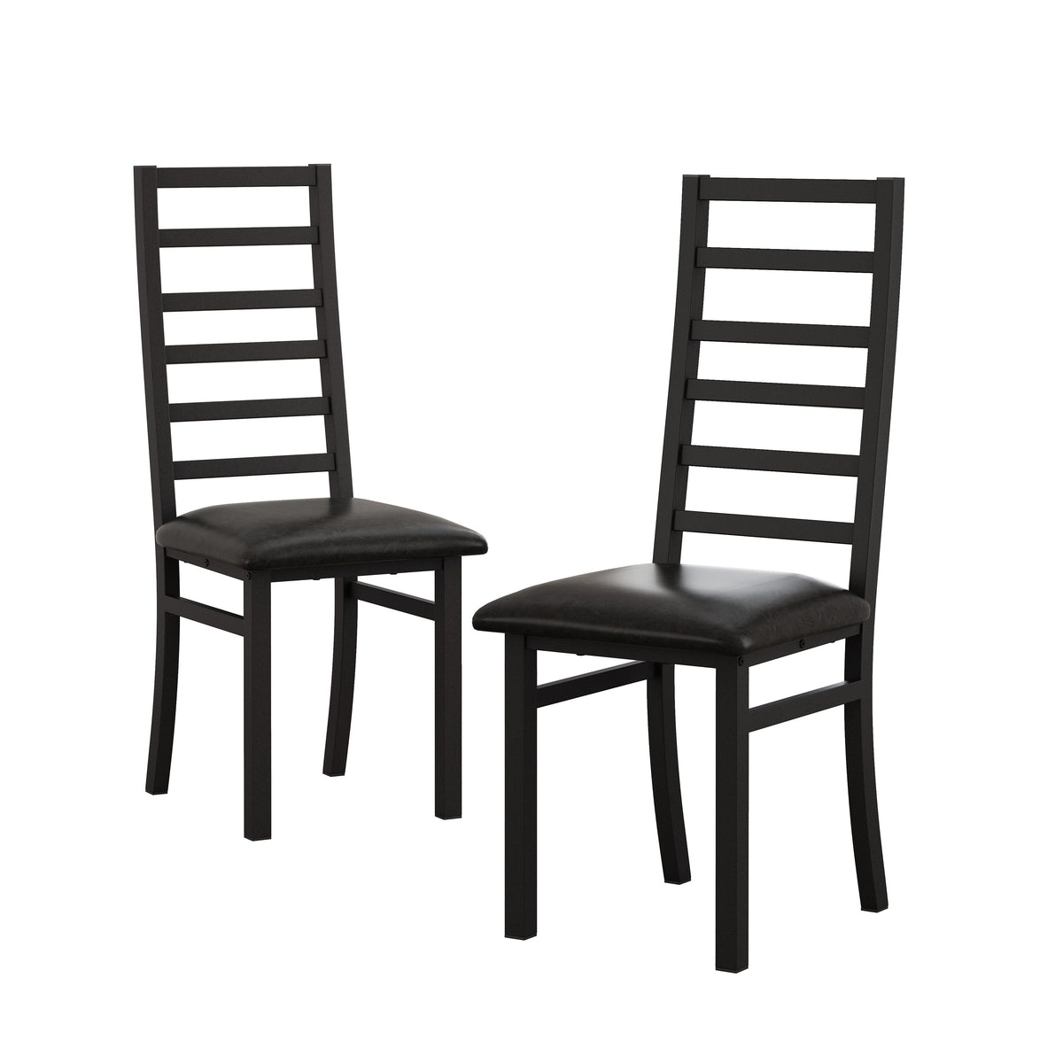 Metal Dining Chairs, High Back Armless, Steel Legs, PU Leather, Black