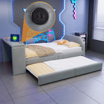 Upholstered Kids Bed 90x200 with Desk & Trundle, Grey Velvet