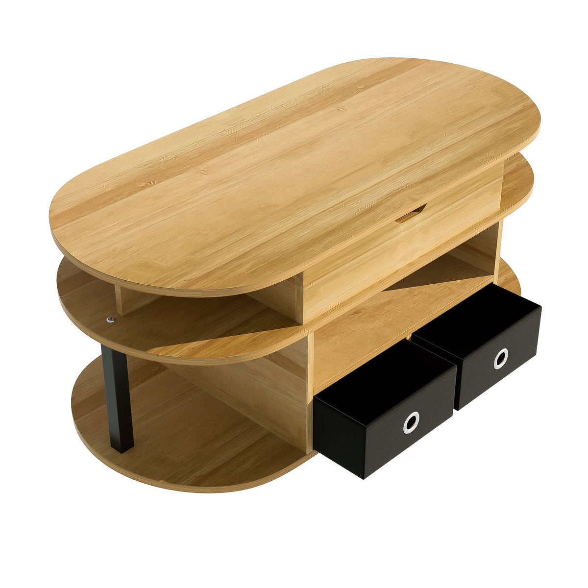 Modern Wood Grain Coffee Table with Lifting Function, Storage, and Black Fabric Drawers