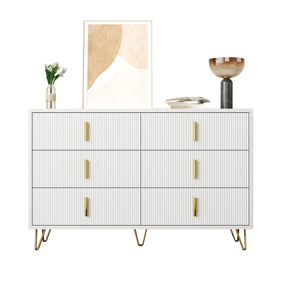 Sideboard Modern Design, Chest of Drawers Storage, Gold Handles