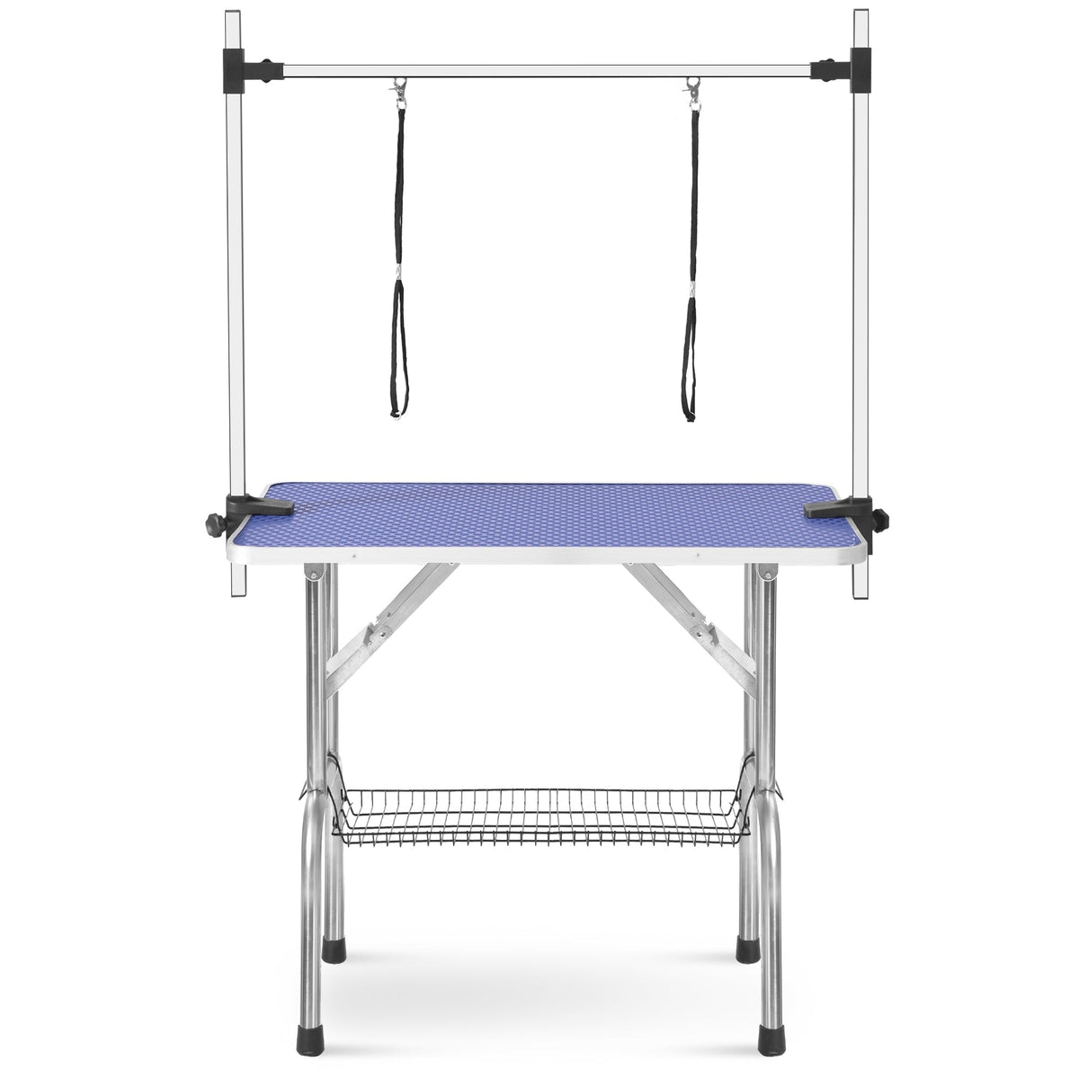 Professional Foldable Dog Grooming Table with Adjustable Arm, Sturdy, 117cm, BLUE