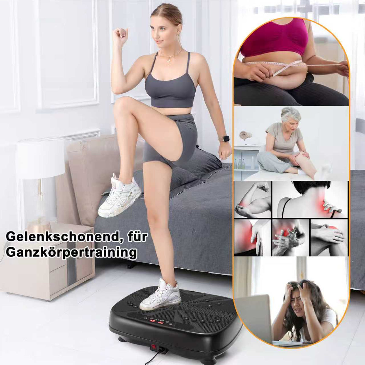 Vibration Plate Training Device, Whole Body Fitness Platform with Resistance Bands & Speed Control, Home Gym Equipment