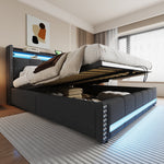 Upholstered Bed 180x200cm LED/USB Hydraulic Storage Linen Fabric Grey
