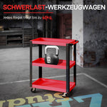Tool Trolley 3 Levels, 120 kg Load Capacity, Metal Frame, Red