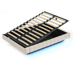 Upholstered Bed 160x200cm Hydraulic Floating Frame Storage LED Light, Linen Beige