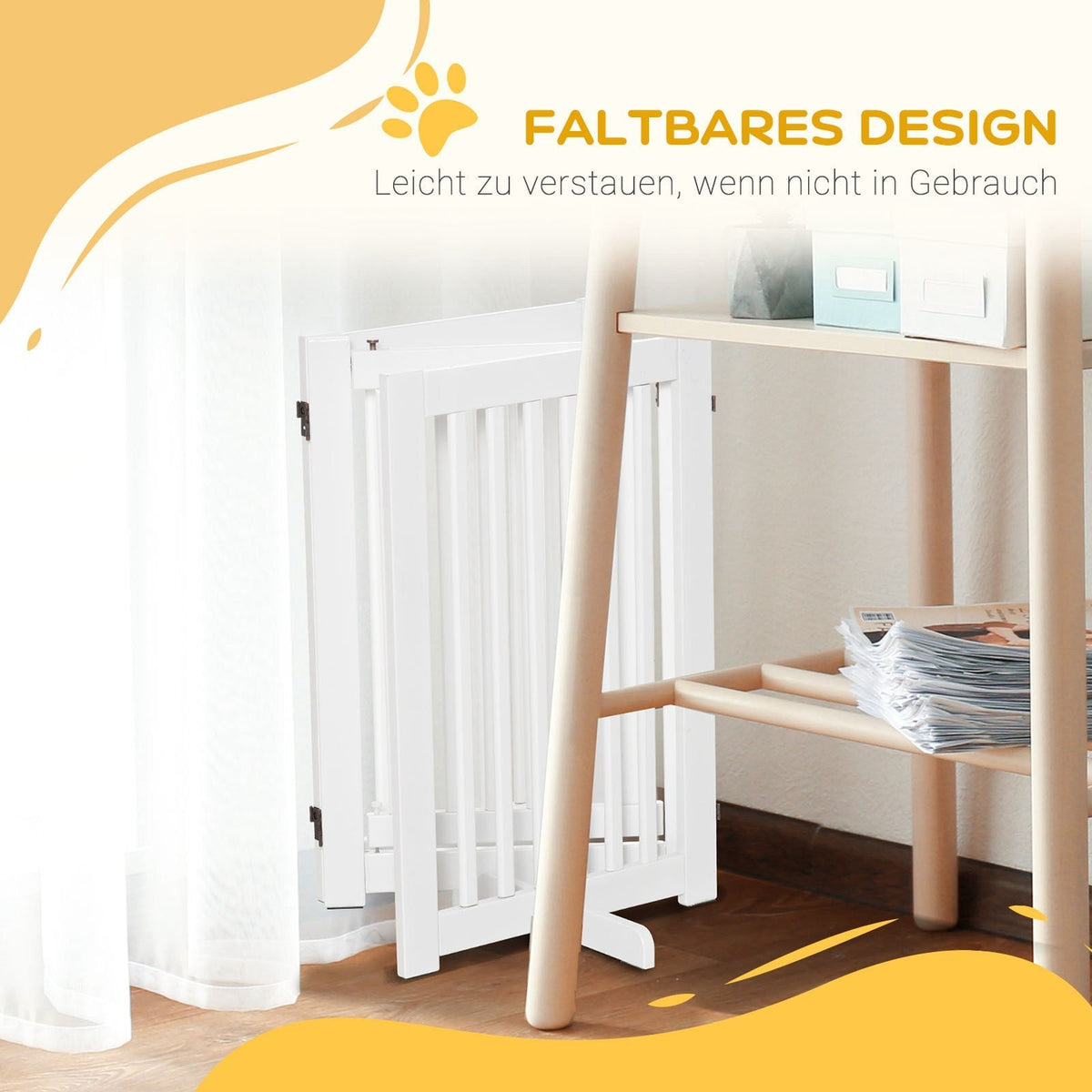 Wooden Dog Gate, Freestanding Adjustable Foldable, White