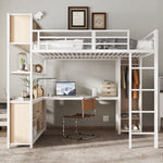 Iron Loft Bed, Double Storage, Wardrobe, White & Natural Iron