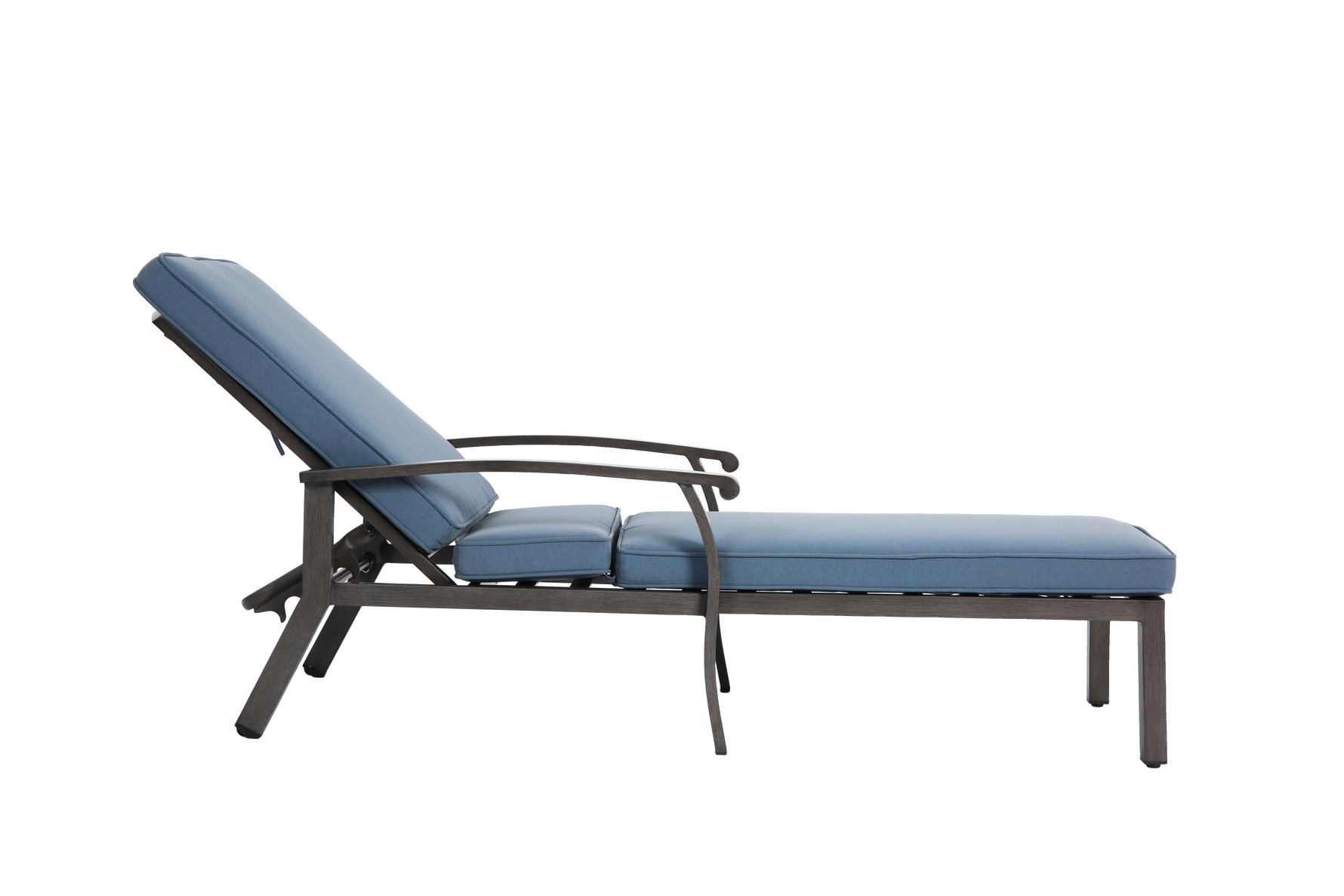 Lounge Patio Chair, Adjustable Reclining Rustproof Aluminum, Waterproof Blue Cushion