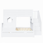 Bunk Bed with Safety Ladder, Drawers and Window, 90x200cm and 140x200cm, Solid Wood