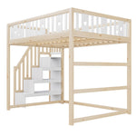Children's Loft Bed 140x200 with Stairs Safety Railing Star & Moon Decor Solid Wood