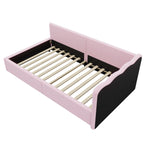 Daybed Sofa Bed with LED Ambient Light and Slatted Base, Pink Imitation Fleece