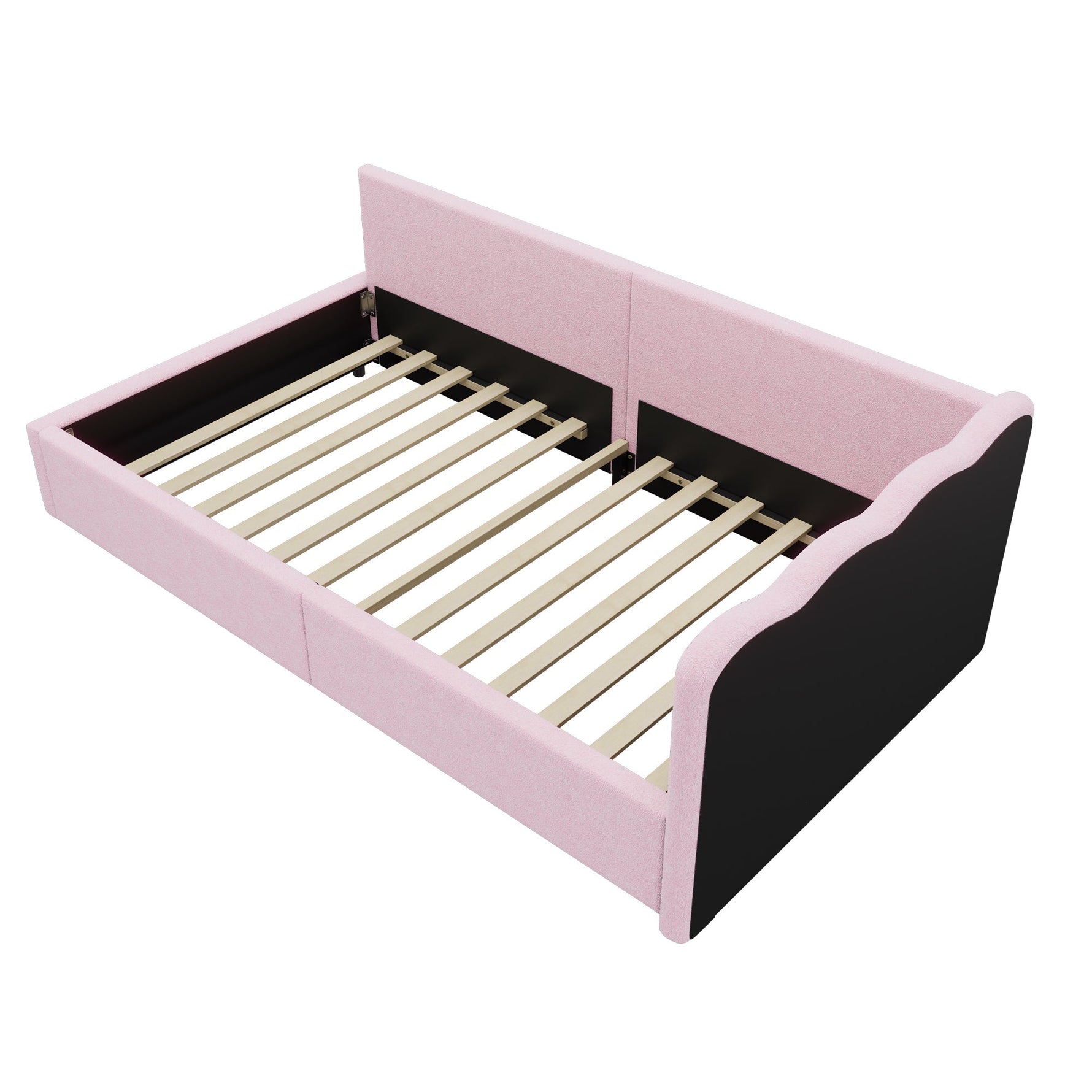 Daybed Sofa Bed with LED Ambient Light and Slatted Base, Pink Imitation Fleece