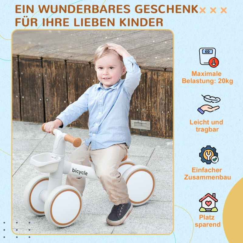 Balance Bike with Adjustable Seat and Whisper Wheels, Brown and White