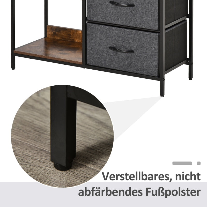 Storage Chest of Drawers, 3 Fabric Drawers and Shelves, Brown and Gray Metal