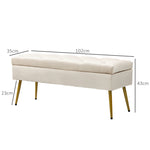 Bench with Storage, Upholstered Lid, Metal Frame, Beige
