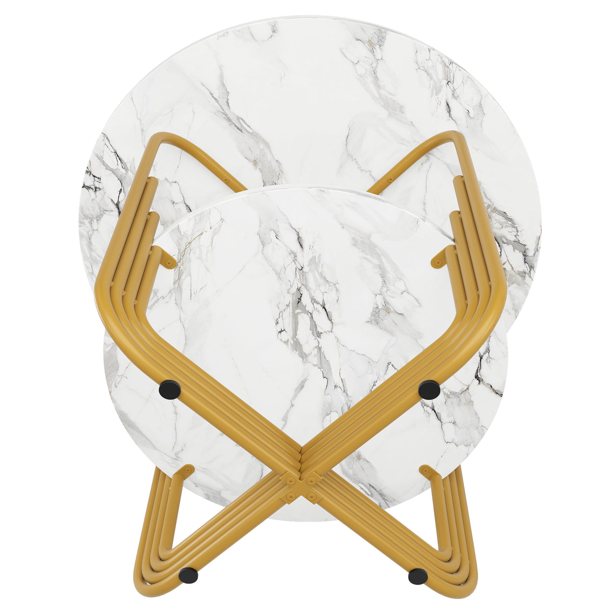Round Dining Table 80x80x76cm 4-Person Storage Shelf MDF Marble Top