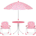 Children's Seating Set 4-Piece Table 2 Folding Chairs Removable Parasol Pink