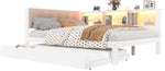 Daybed Sofa Bed 140x200cm Pull-out Bed LED Shelf USB - White Pine Wood