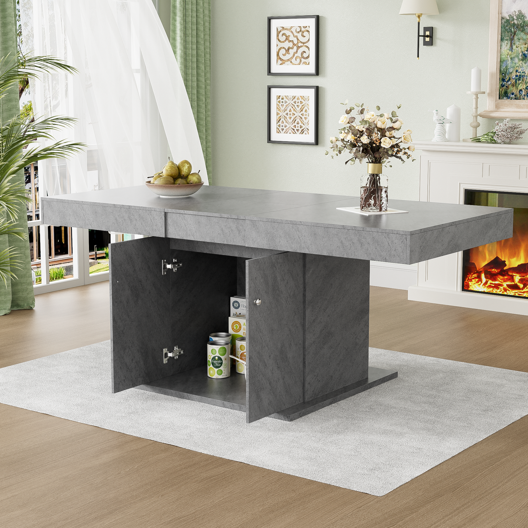 Extendable Dining Table Automatic Telescopic Storage 140/180x80cm - Concrete Look