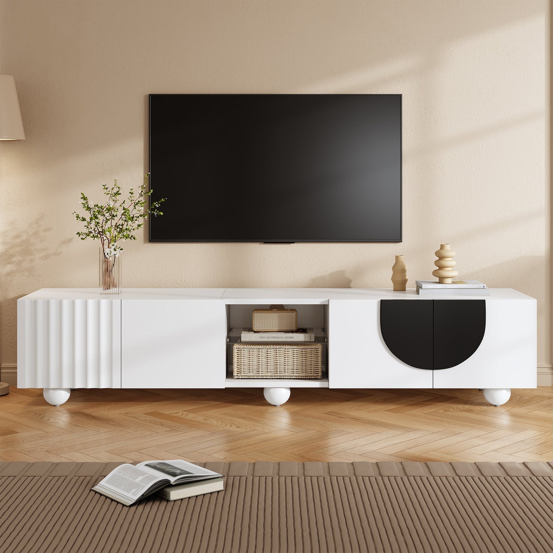 TV Stand 180x40x41.5cm Low Unique Design Modern