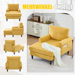 Single Sofa Lounger with Side Pockets and Wooden Legs, Chenille Fabric