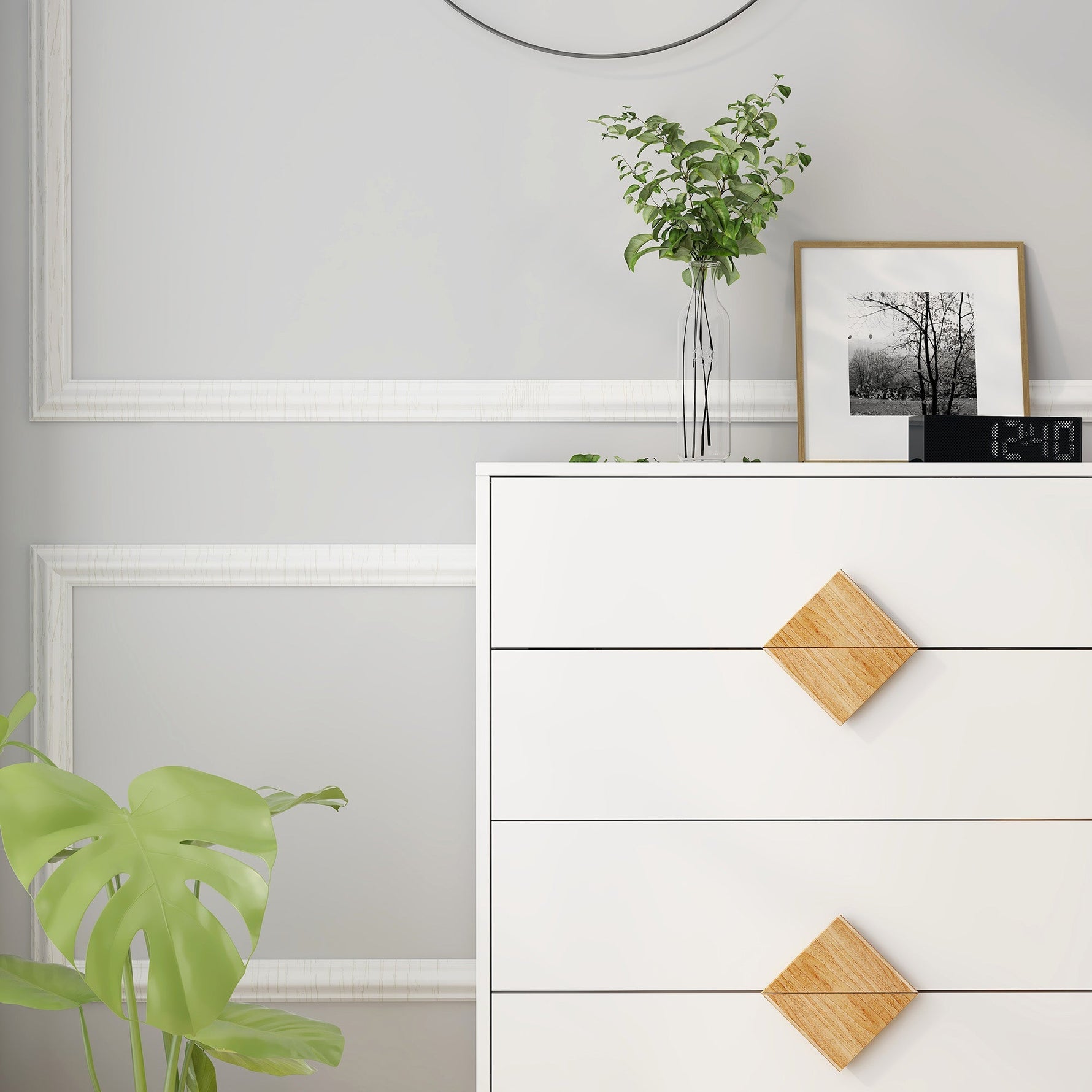 Solid Wood Dresser, 4 Drawers Special Shape Handle, Solid Wood