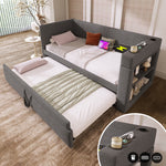 Upholstered Bed 140x200cm with USB, Storage & LED, Grey