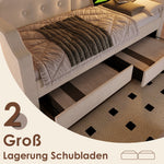 Upholstered Daybed 90x200cm with USB & 2 Drawers, Beige Velvet