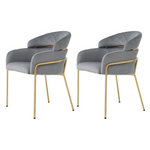 Dining Chair Set of 2, Leisure Chair with Metal Legs, Grey Velvet