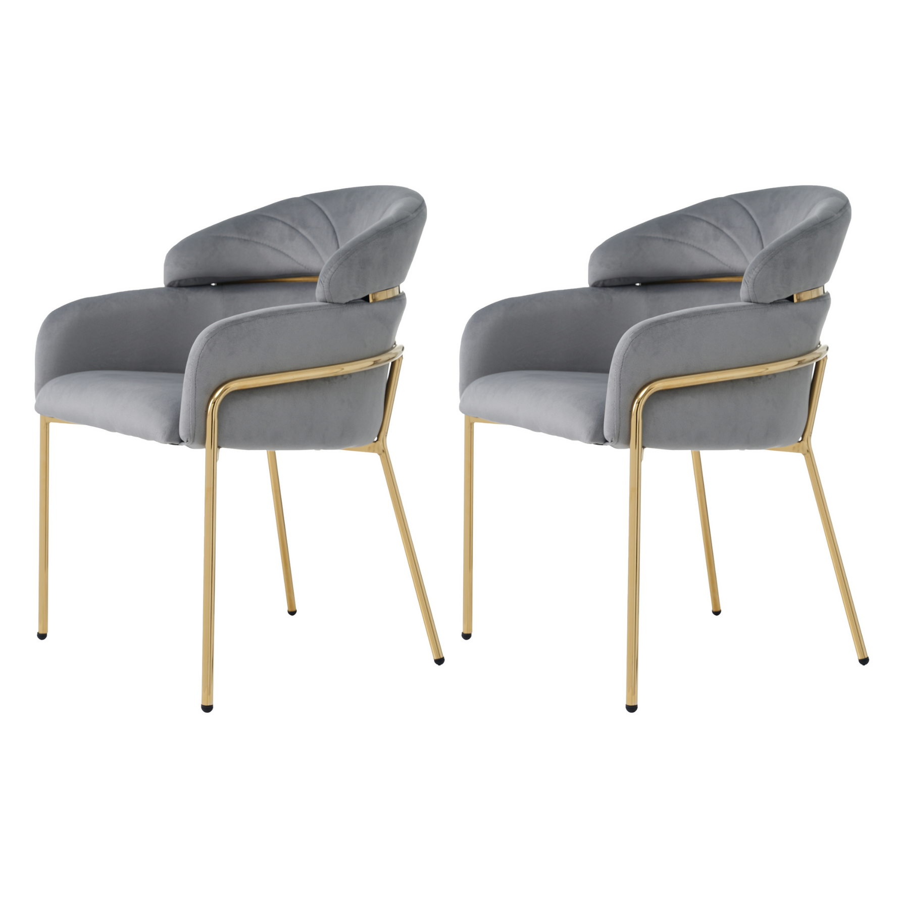 Dining Chair Set of 2, Leisure Chair with Metal Legs, Grey Velvet