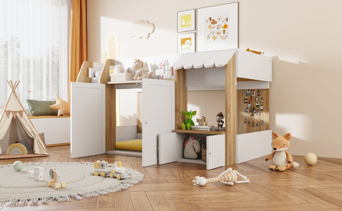 Children's House Bed 90x200cm with Storage & Ladder, Solid Wood
