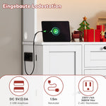 Tall Kitchen Cabinet with LED Lighting, Power Outlet and Spice Rack, White and Wood Look