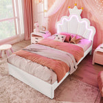 Upholstered Bed 90x200cm 2 Drawers Crown Adjustable Headboard Ambient Light - White PU