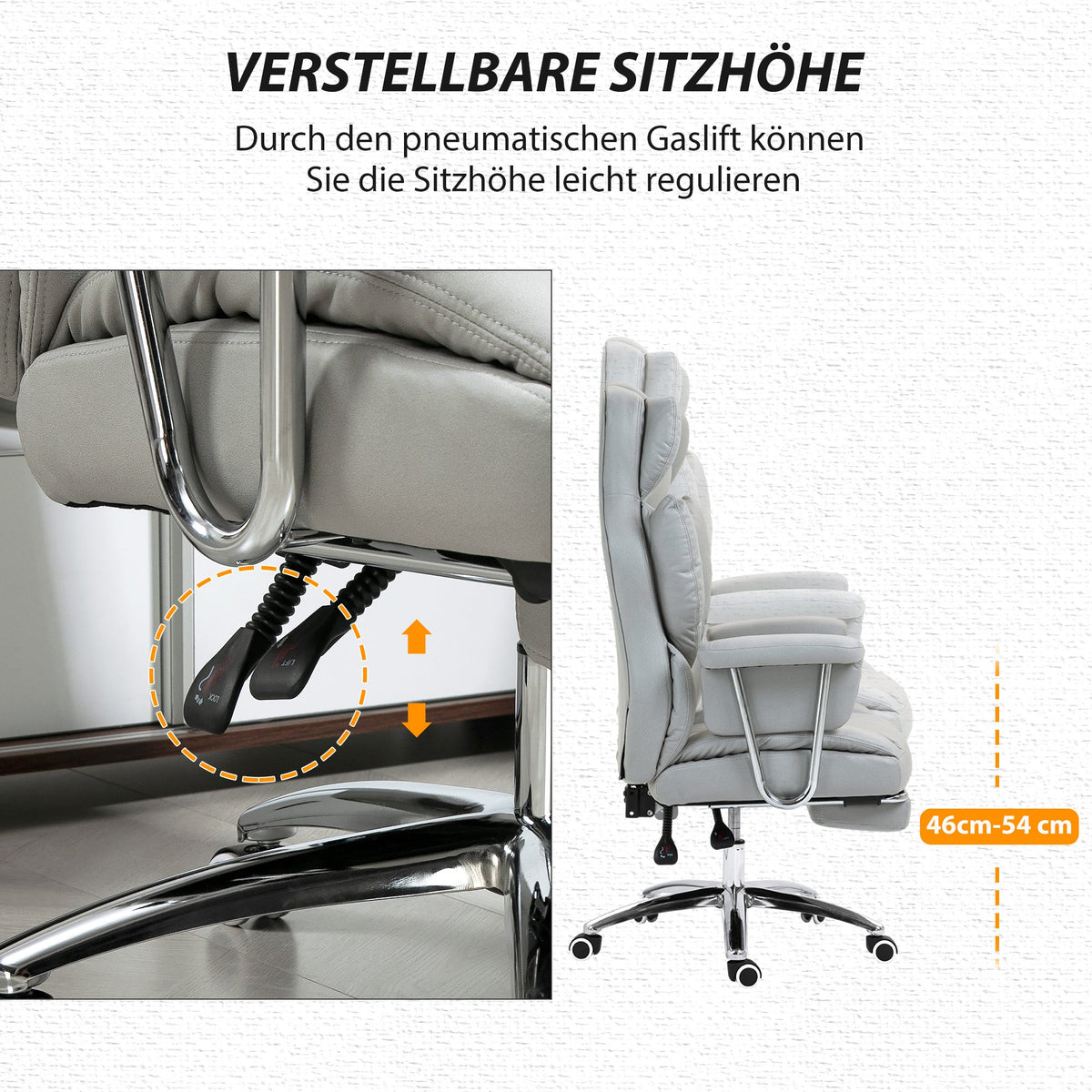 Office Chair, Ergonomic Swivel with Footrest, Light Grey