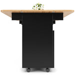 Kitchen Island Dining Cart - Multifunctional Table, Removable Trolley, Storage - Wood Grain Black