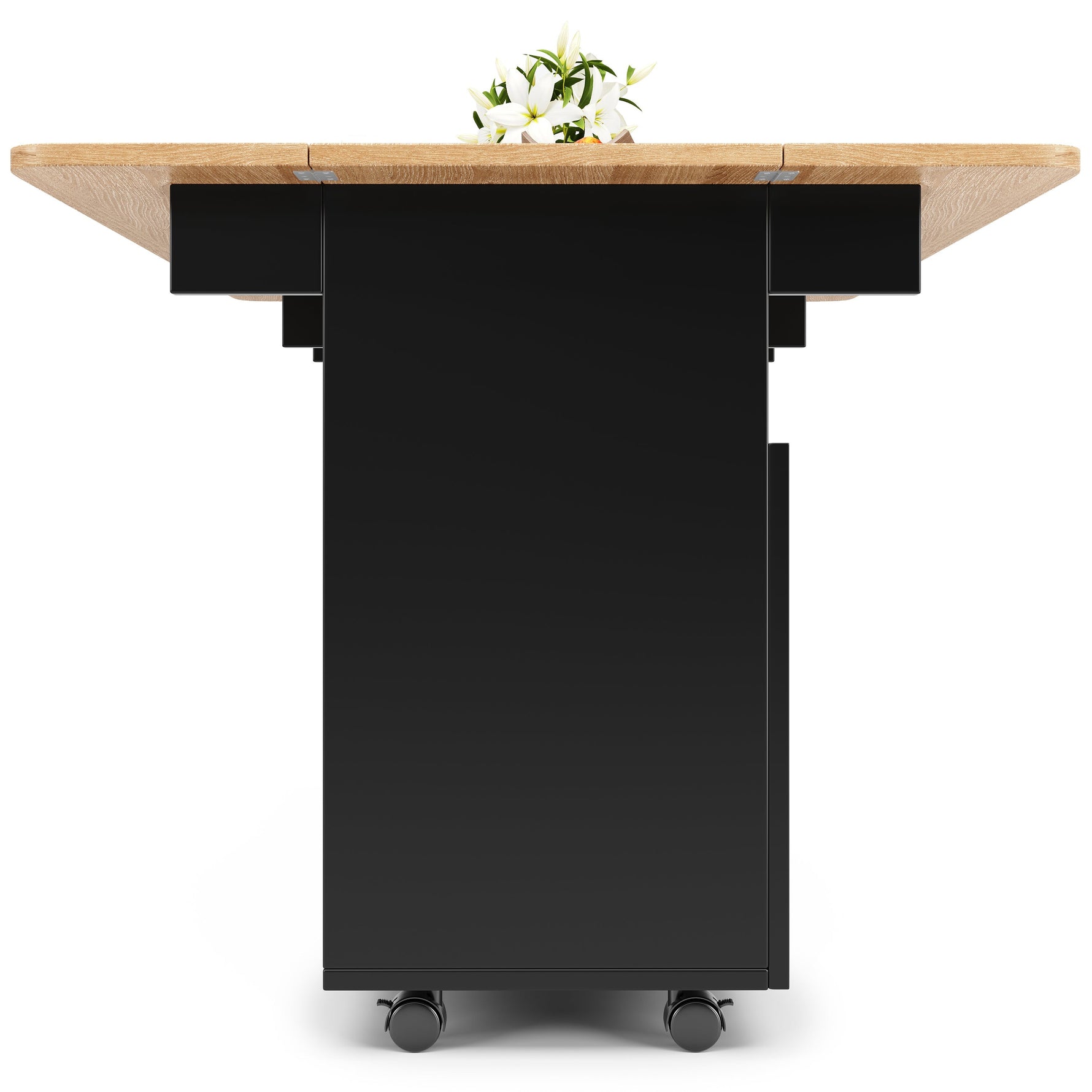 Kitchen Island Dining Cart - Multifunctional Table, Removable Trolley, Storage - Wood Grain Black