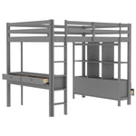 Loft Bed 140x200cm Storage Drawers Under-Bed Desk - Grey
