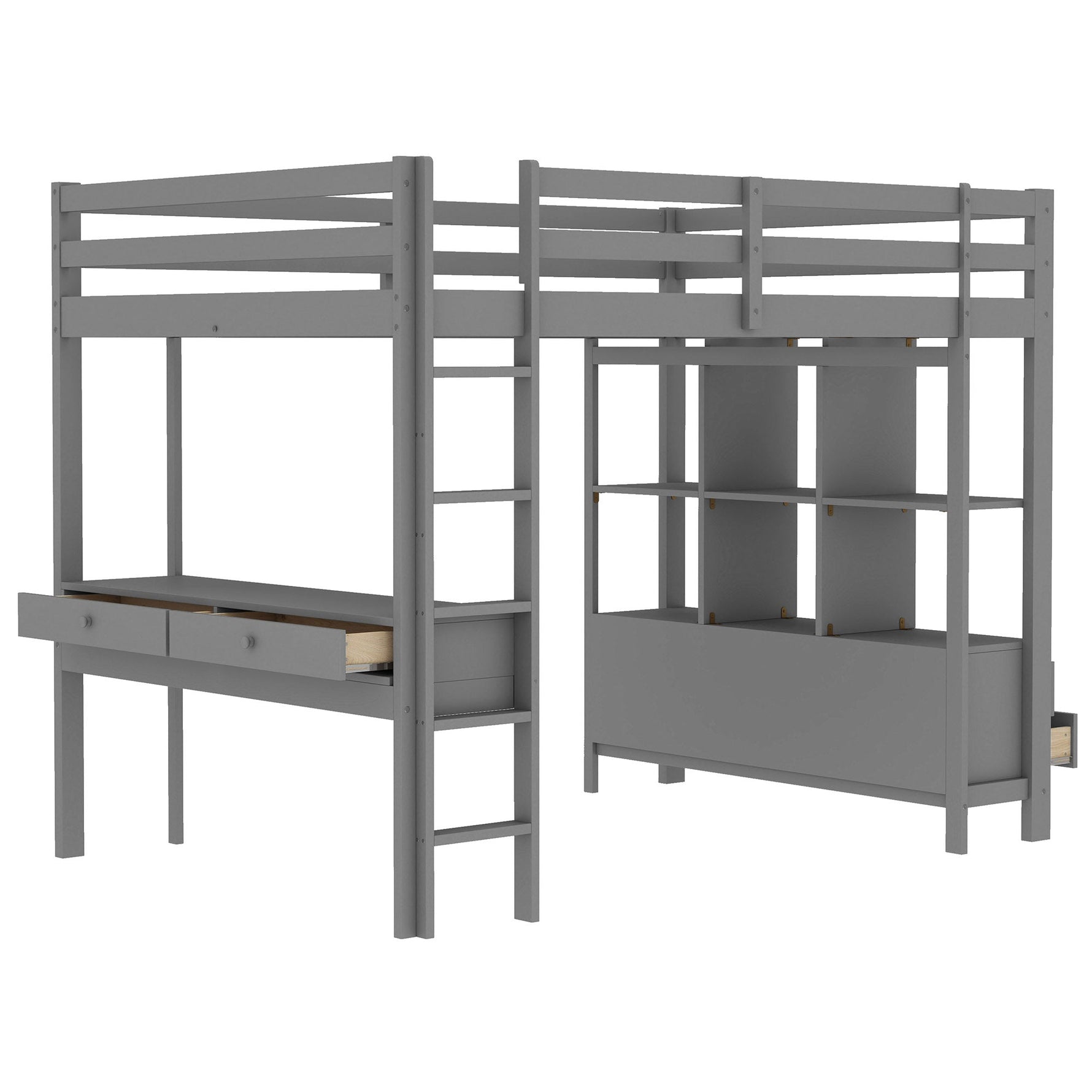 Loft Bed 140x200cm Storage Drawers Under-Bed Desk - Grey