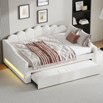 Daybed, Upholstered with LED Belt & Pull-Out, 140x200cm, Beige