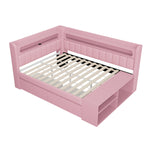 Upholstered Sofa Bed 90x200cm with Drawers & USB, Pink