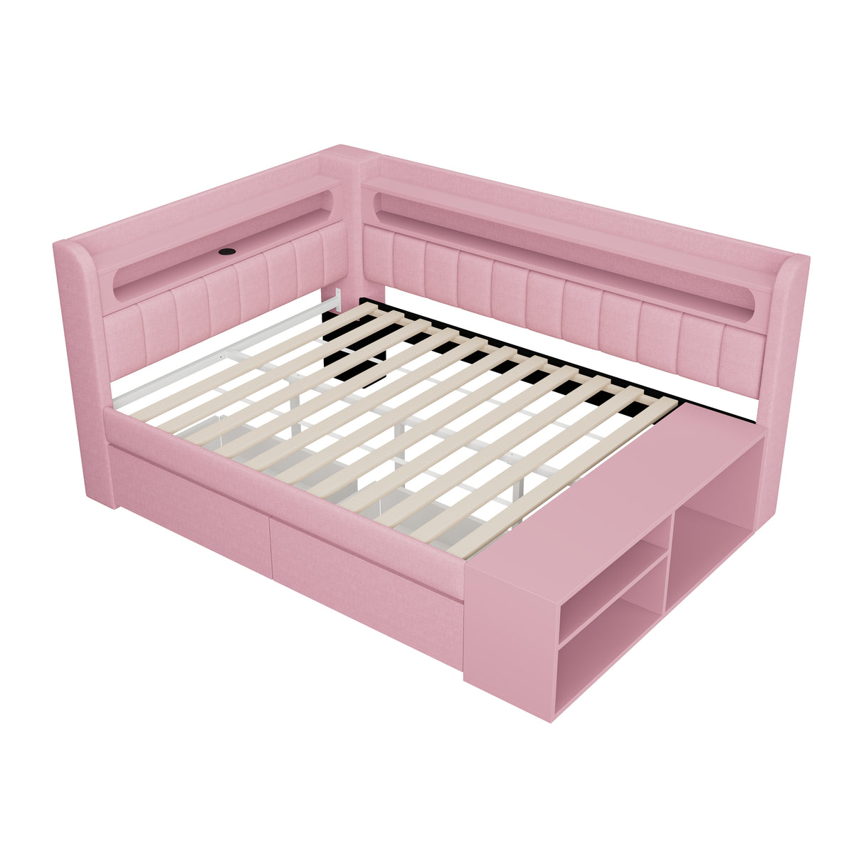 Upholstered Sofa Bed 90x200cm with Drawers & USB, Pink