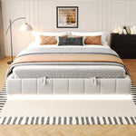 Upholstered Bed 180x200cm LED Floating Frame Storage, Beige