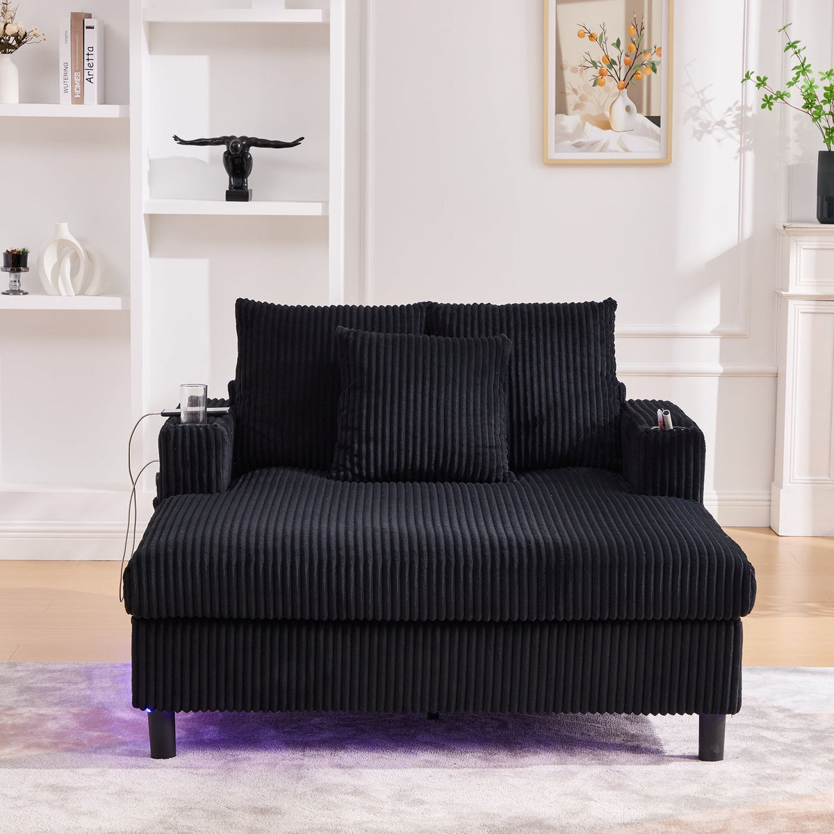 Chaise Longue Recliner, Soft with Cup Holders, USB Ports & LED Lighting