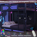 Loft Bed 140x200cm with LED Lighting, Black Iron