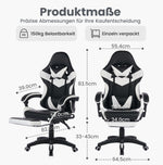 Gaming Chair 360° Swivel Ergonomic Racing High-Back Adjustable Footrest Headrest Lumbar Support - Black & White Leather