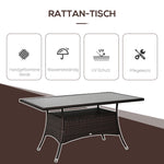 Dining Table, Poryrattan Glass 150x85x74cm Safety Glass, Brown/Black