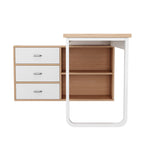 Simple Office Desk with 3 Drawers, 2 Open Shelves, Steel Frame - Natural