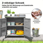 Garden Cabinet Tool Shed Potting Table Galvanized Worktop 2 Shelves - Grey